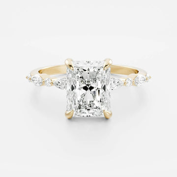 2.0CT Radiant Lab Grown Diamond With Marquise And Round Pave Engagement Ring