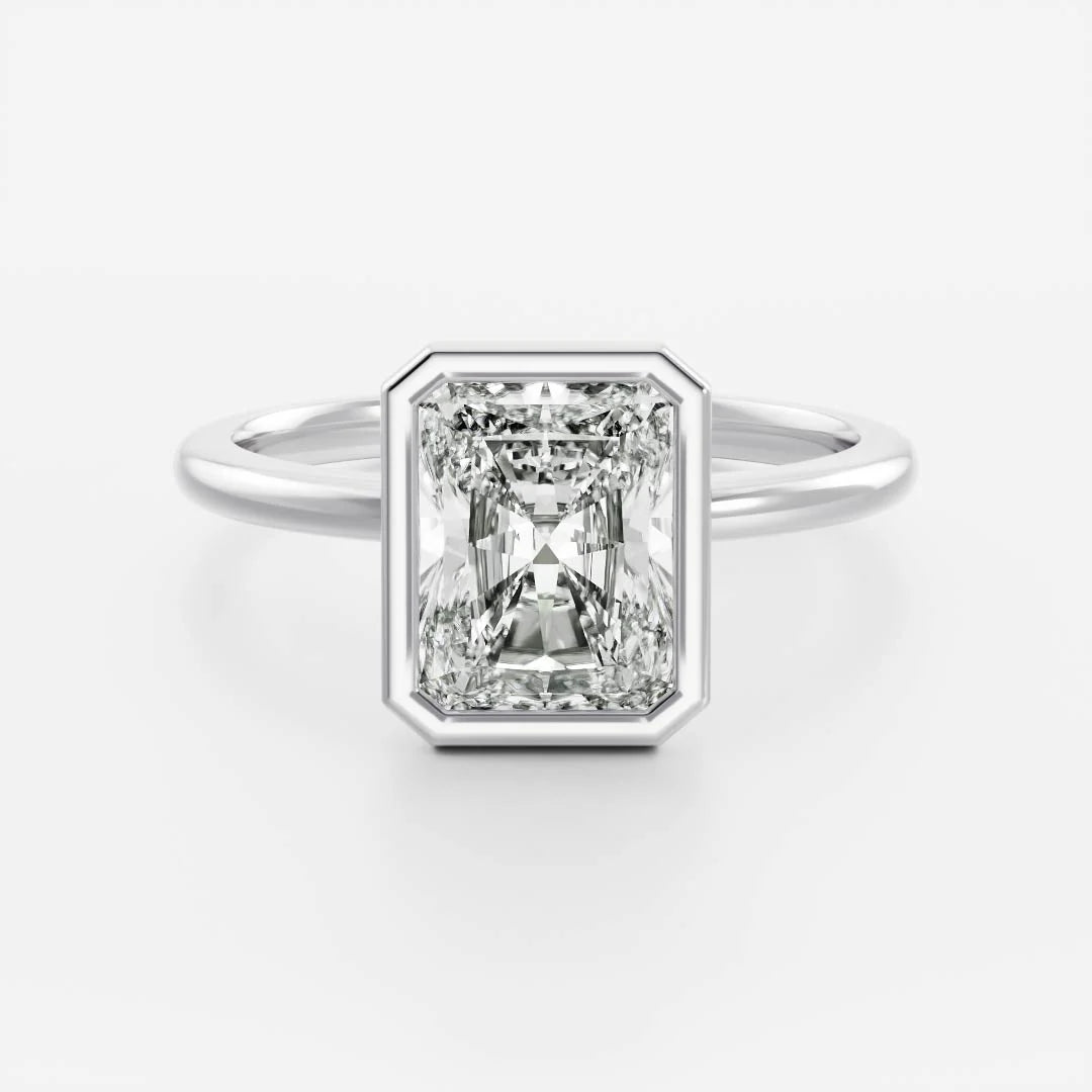 2.0CT Bezel Set Radiant Cut Lab Grown Diamond Solitaire Engagement Ring