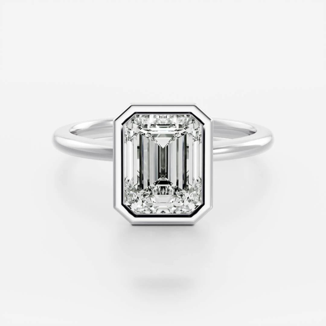 2.0CT Bezel Set Emerald Cut Lab Grown Diamond Solitaire Engagement Ring