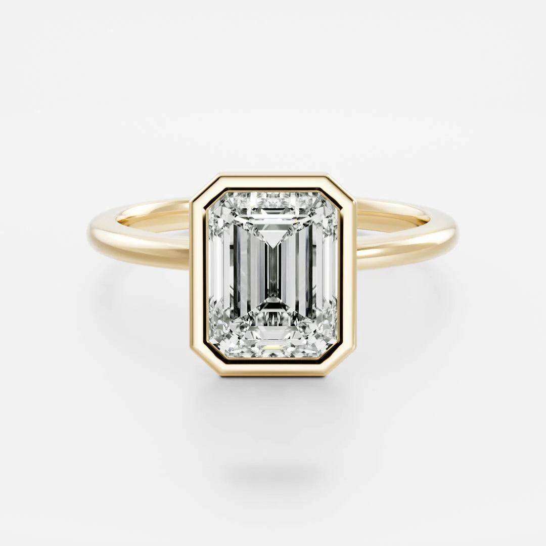 2.0CT Bezel Set Emerald Cut Lab Grown Diamond Solitaire Engagement Ring