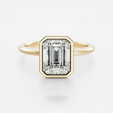 2.0CT Bezel Set Emerald Cut Lab Grown Diamond Solitaire Engagement Ring