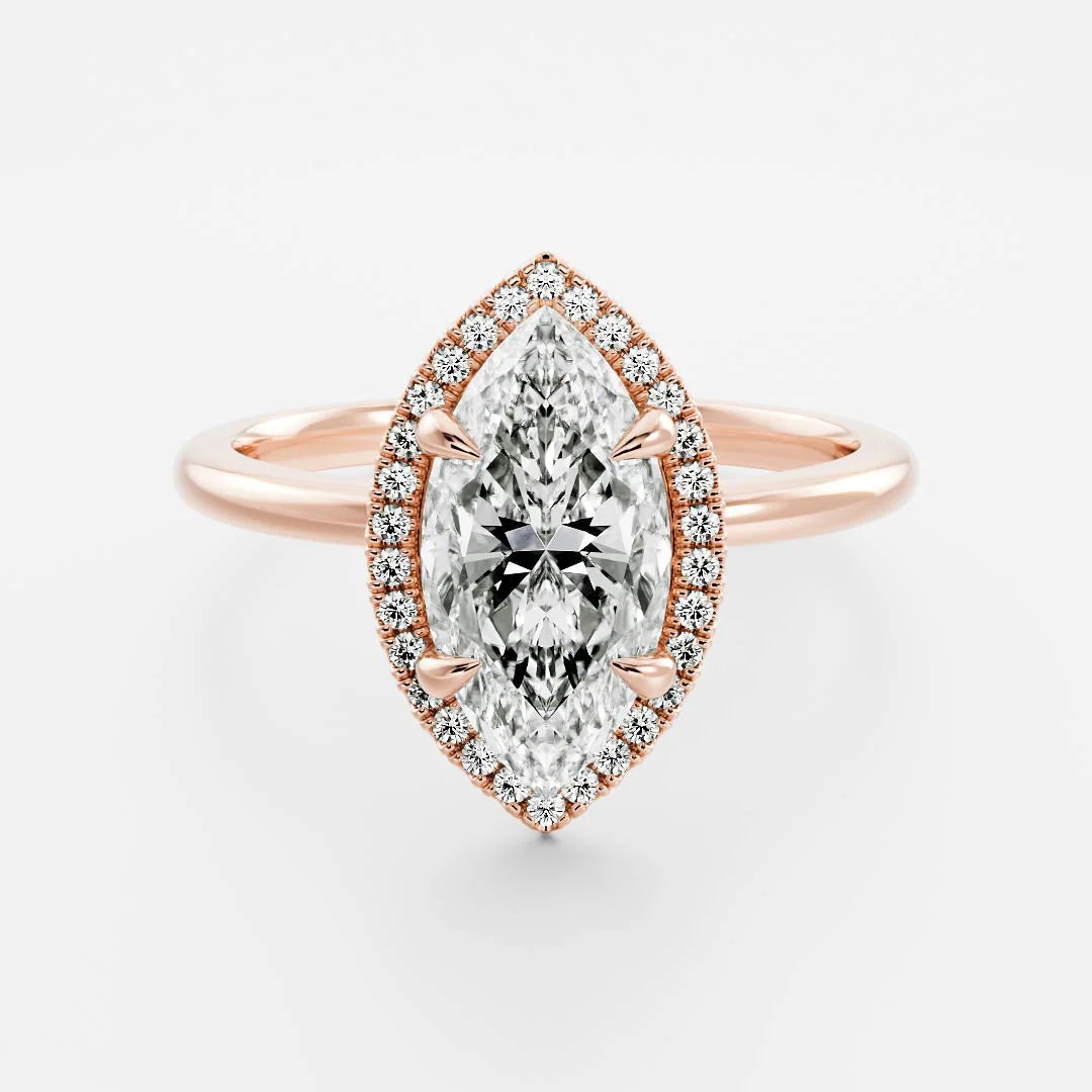 1.0CT Marquise Lab Grown Diamond Halo Solitaire Engagement Ring