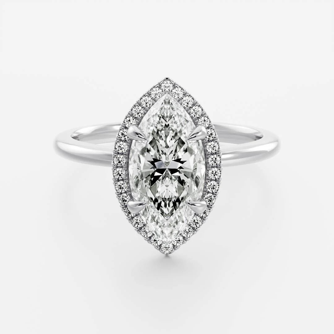 1.0CT Marquise Lab Grown Diamond Halo Solitaire Engagement Ring