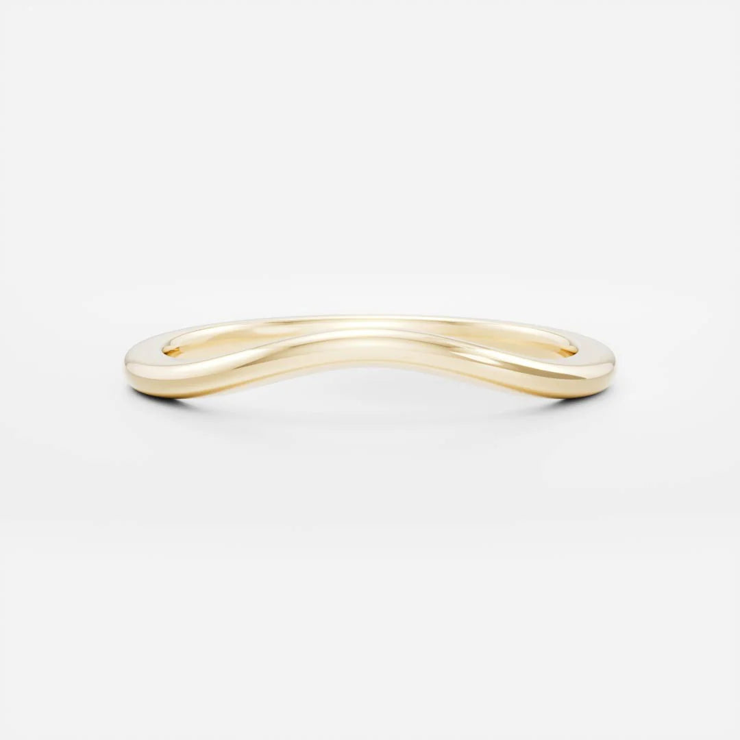 14K Solid Gold Plain Classic Curved Wedding Band