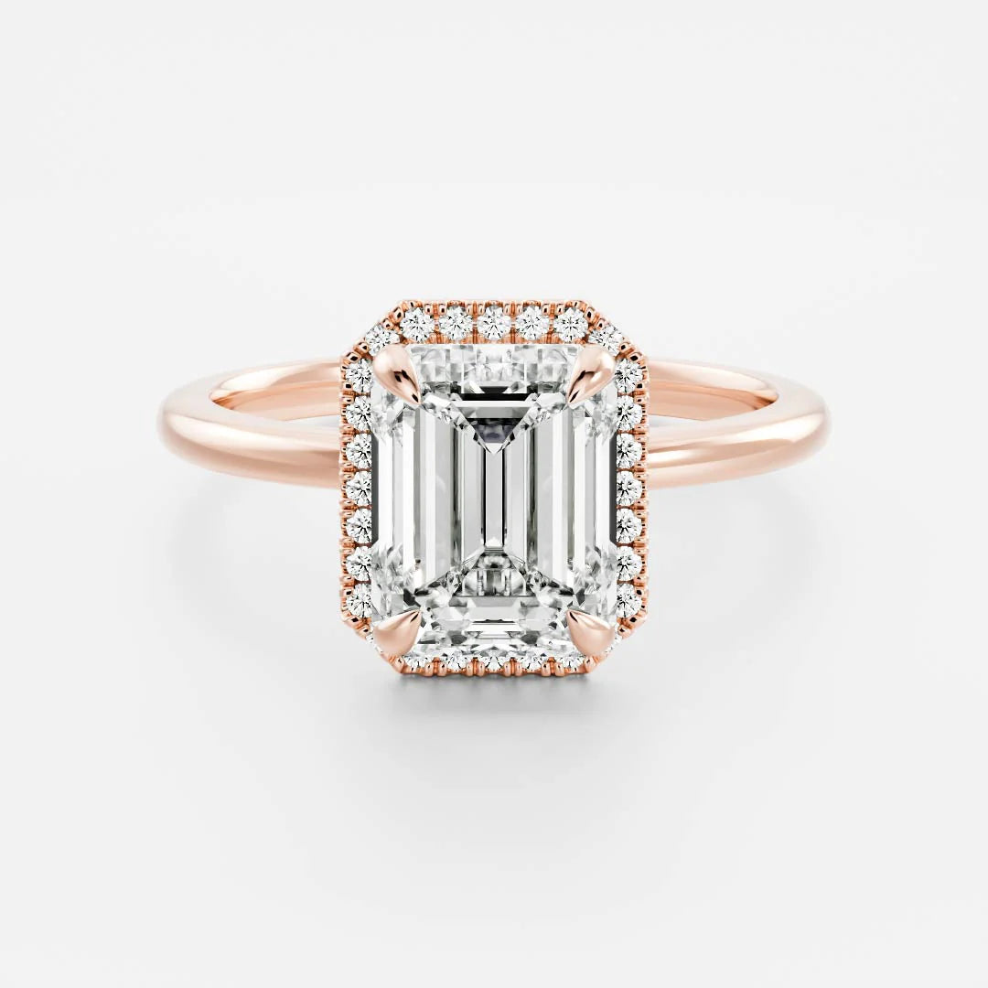2.0CT Emerald Lab Grown Diamond Halo Solitaire Engagement Ring