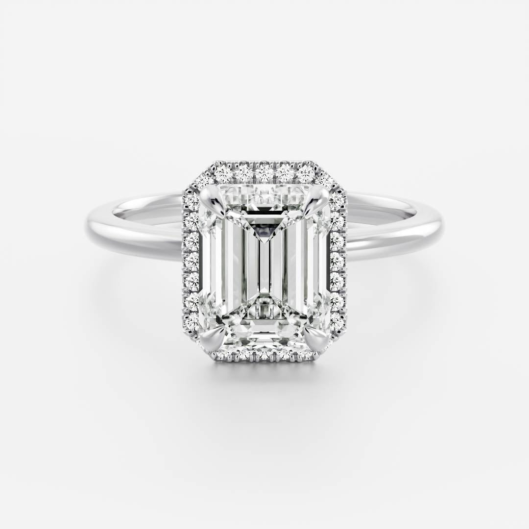 2.0CT Emerald Lab Grown Diamond Halo Solitaire Engagement Ring