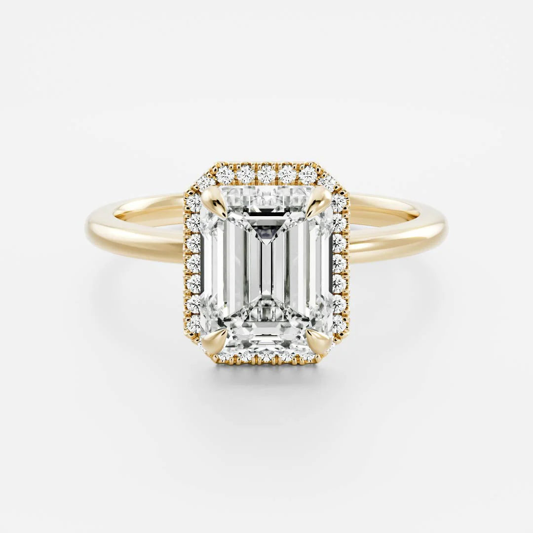2.0CT Emerald Lab Grown Diamond Halo Solitaire Engagement Ring