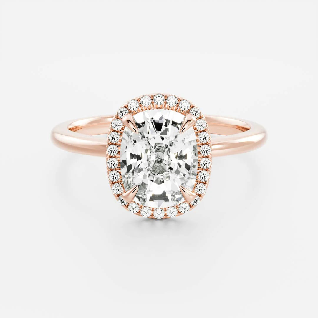 1.0CT Elongated Cushion Lab Grown Diamond Halo Solitaire Engagement Ring