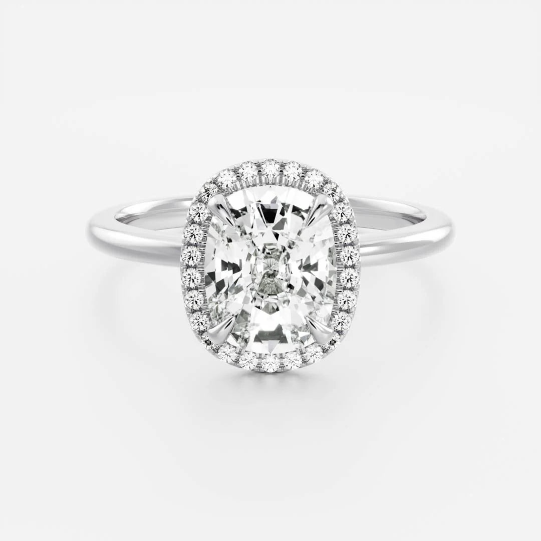1.0CT Elongated Cushion Lab Grown Diamond Halo Solitaire Engagement Ring