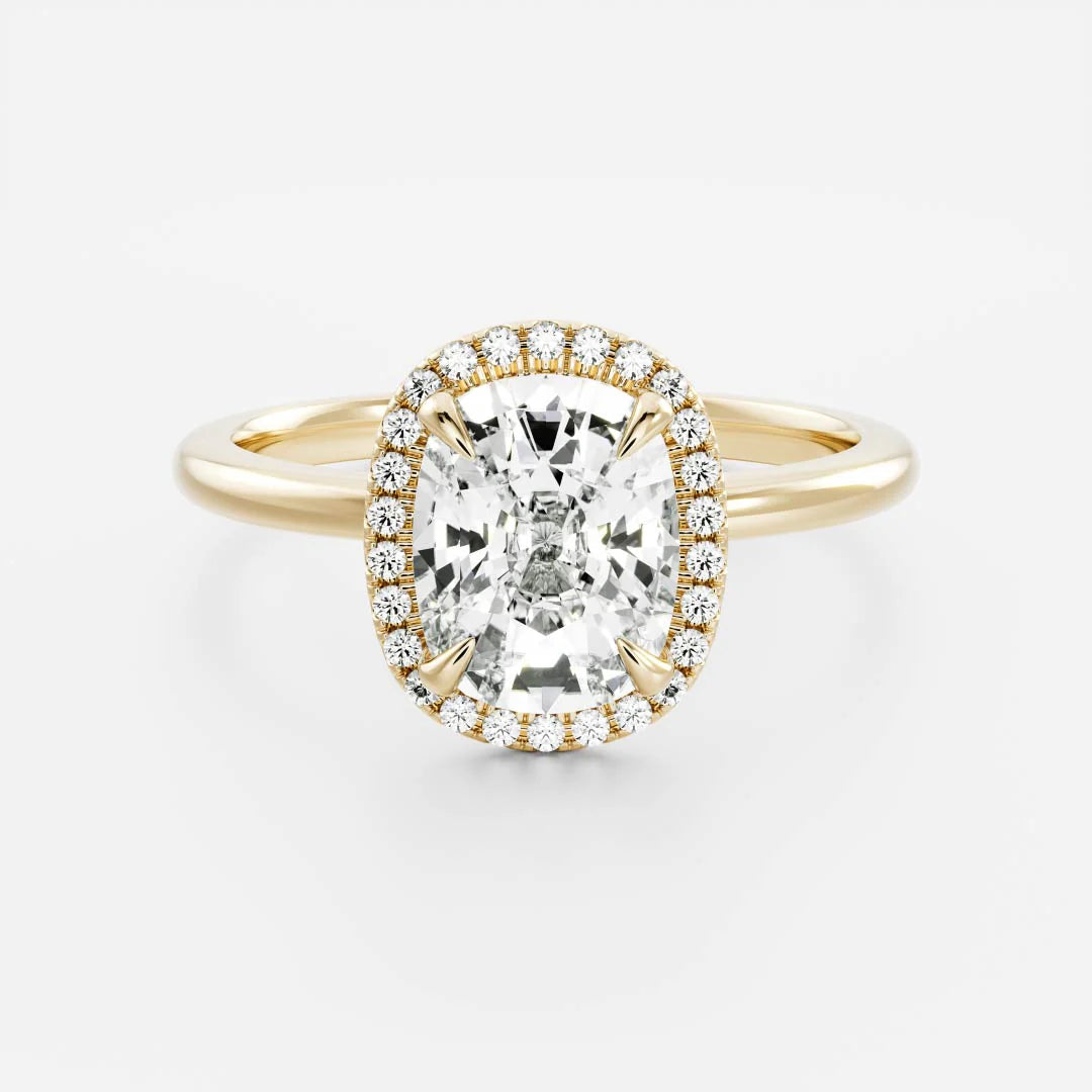 1.0CT Elongated Cushion Lab Grown Diamond Halo Solitaire Engagement Ring