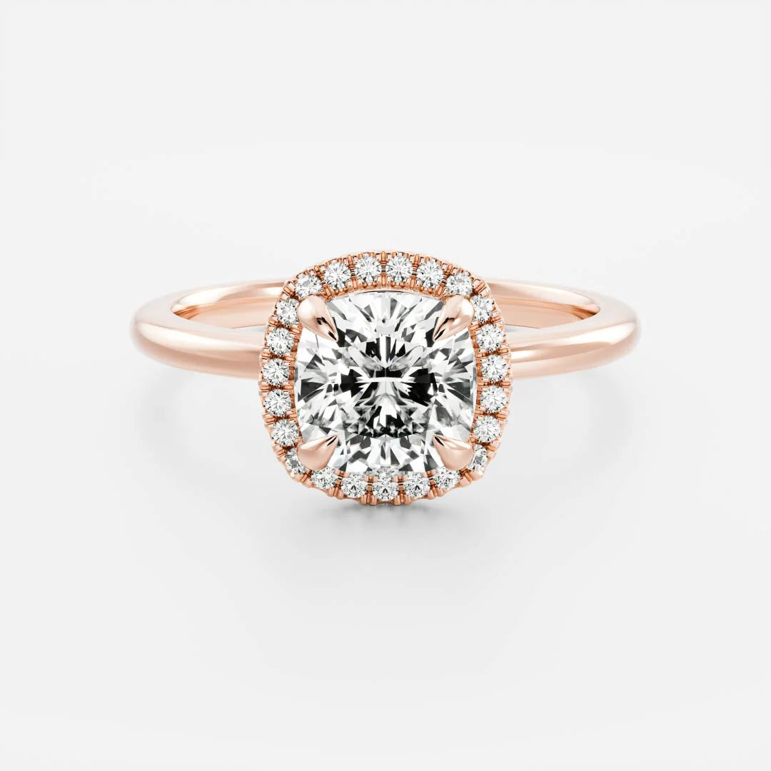 1.0CT Cushion Lab Grown Diamond Halo Solitaire Engagement Ring