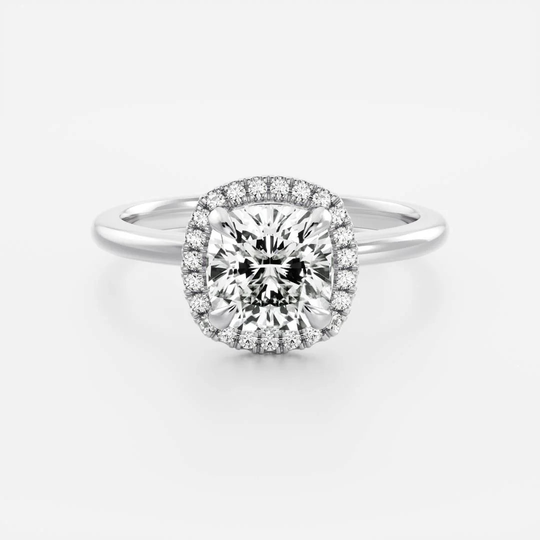 1.0CT Cushion Lab Grown Diamond Halo Solitaire Engagement Ring