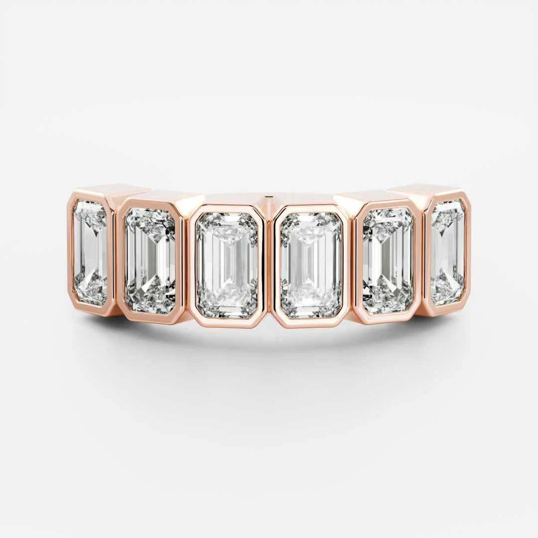 Emerald Cut Lab Grown Diamond Bezel Wedding Band