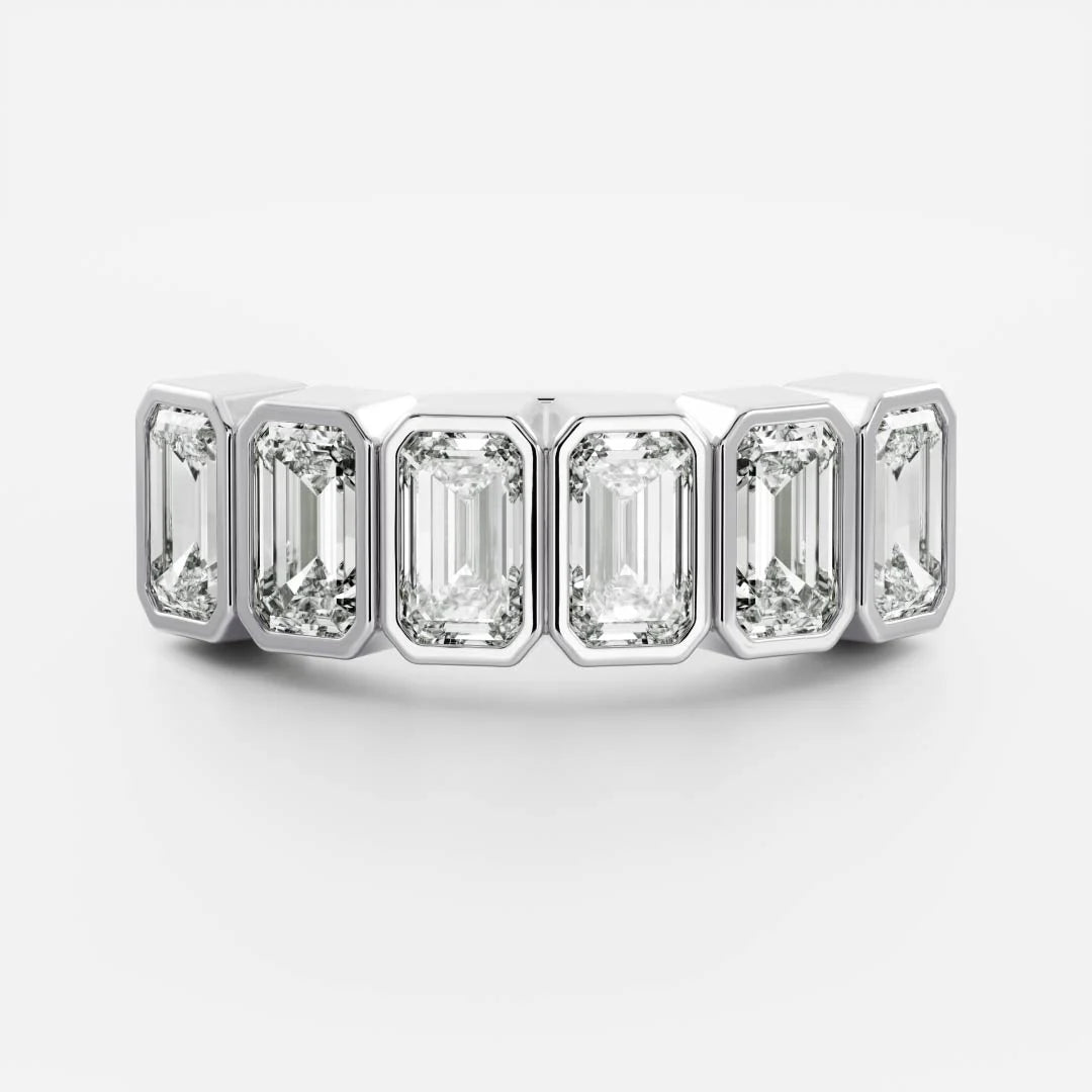 Emerald Cut Lab Grown Diamond Bezel Wedding Band