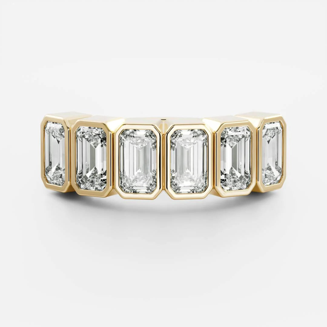 Emerald Cut Lab Grown Diamond Bezel Wedding Band