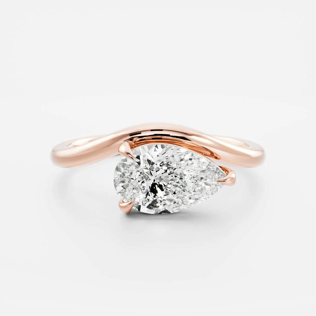 2.0CT East West Pear Lab Grown Diamond Curved Solitaire Unique Engagement Ring