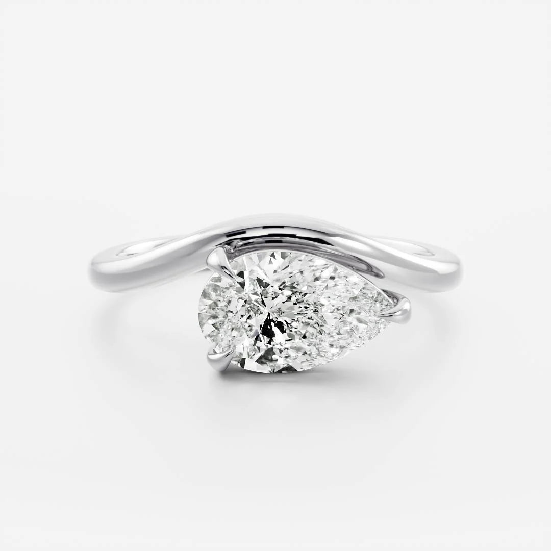 2.0CT East West Pear Lab Grown Diamond Curved Solitaire Unique Engagement Ring