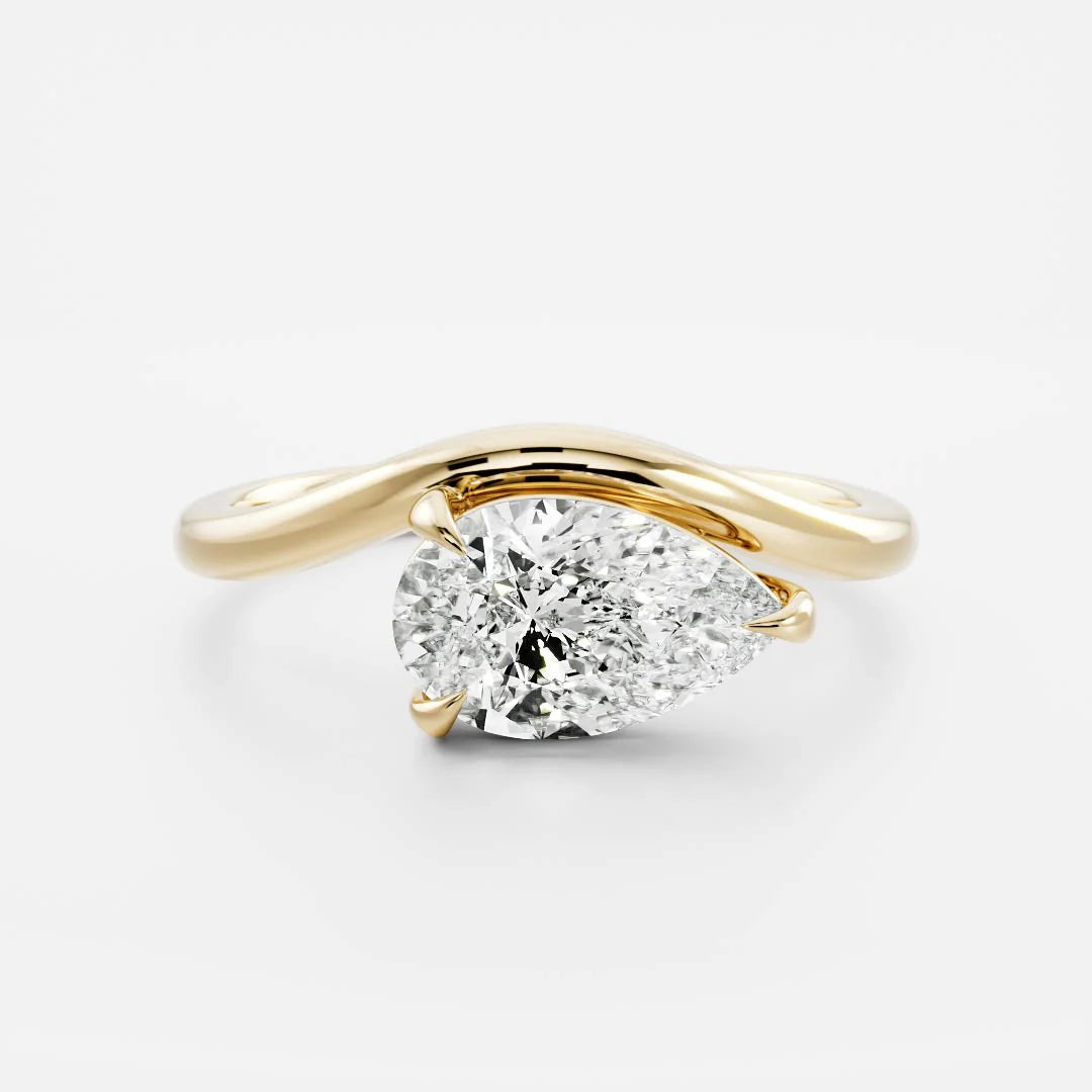 2.0CT East West Pear Lab Grown Diamond Curved Solitaire Unique Engagement Ring
