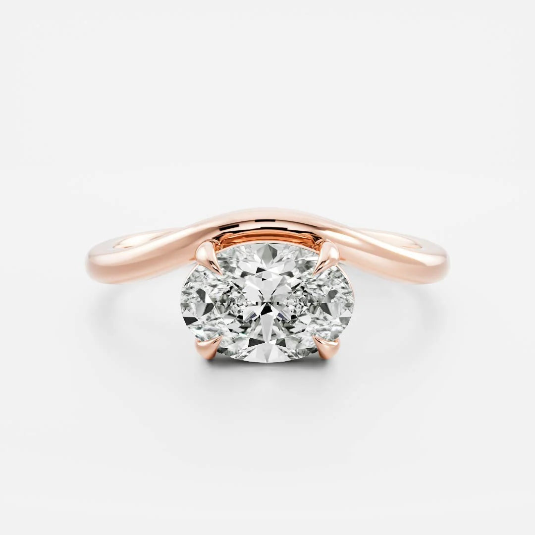 2.0CT East West Oval Lab Grown Diamond Curved Solitaire Unique Engagement Ring