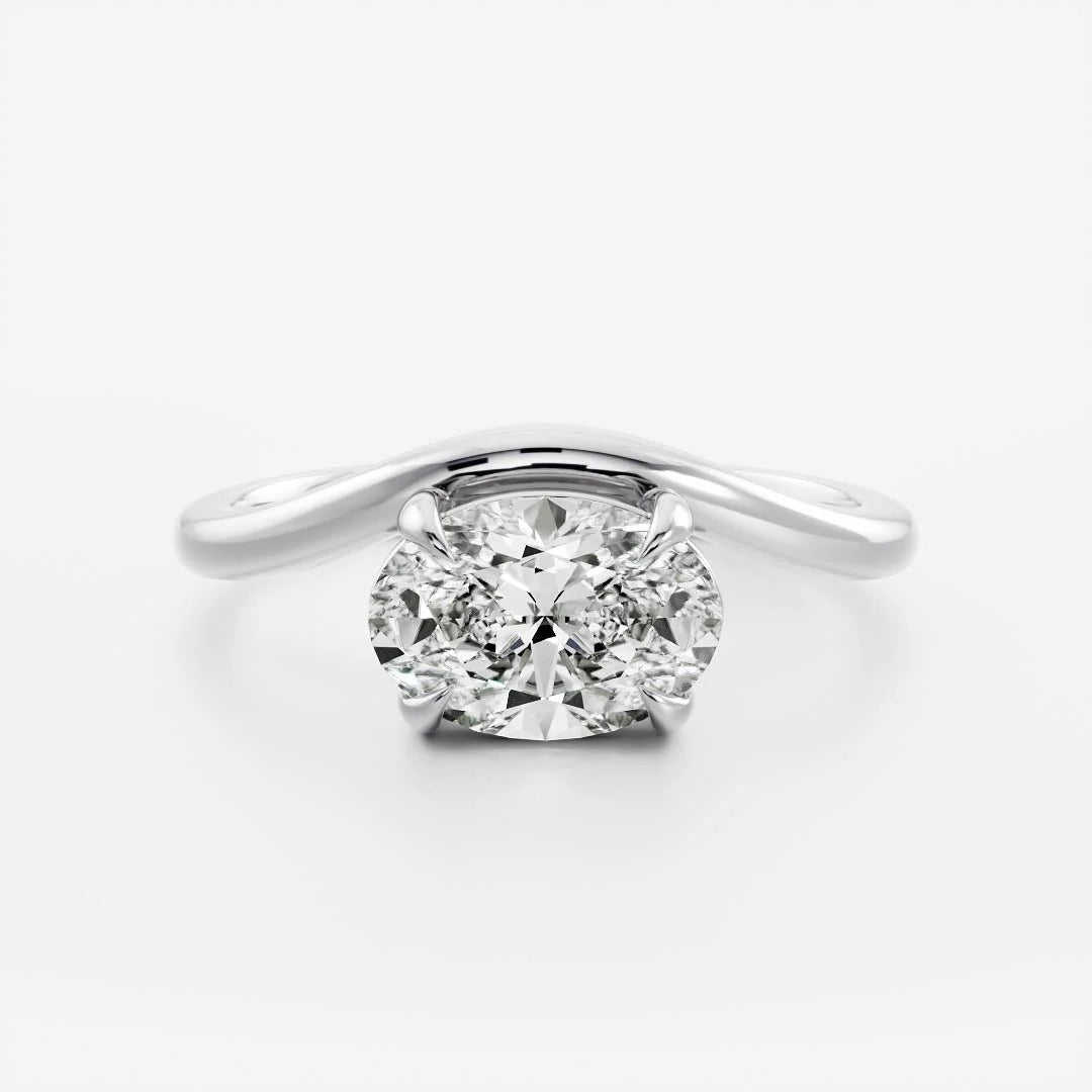 2.0CT East West Oval Lab Grown Diamond Curved Solitaire Unique Engagement Ring