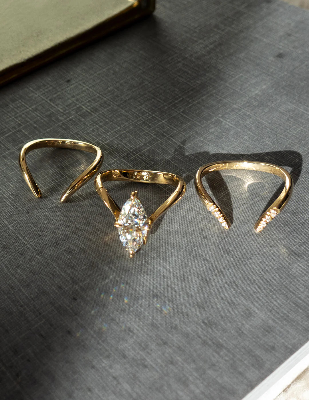 2.0CT Marquise Lab Grown Diamond Unique Ring With Open Cuff Double Band
