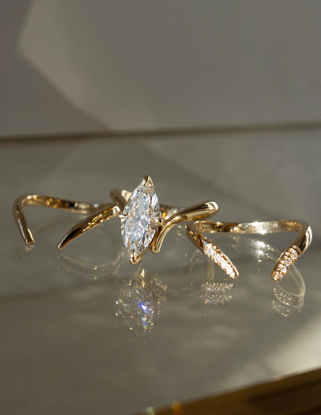2.0CT Marquise Lab Grown Diamond Unique Ring With Open Cuff Double Band