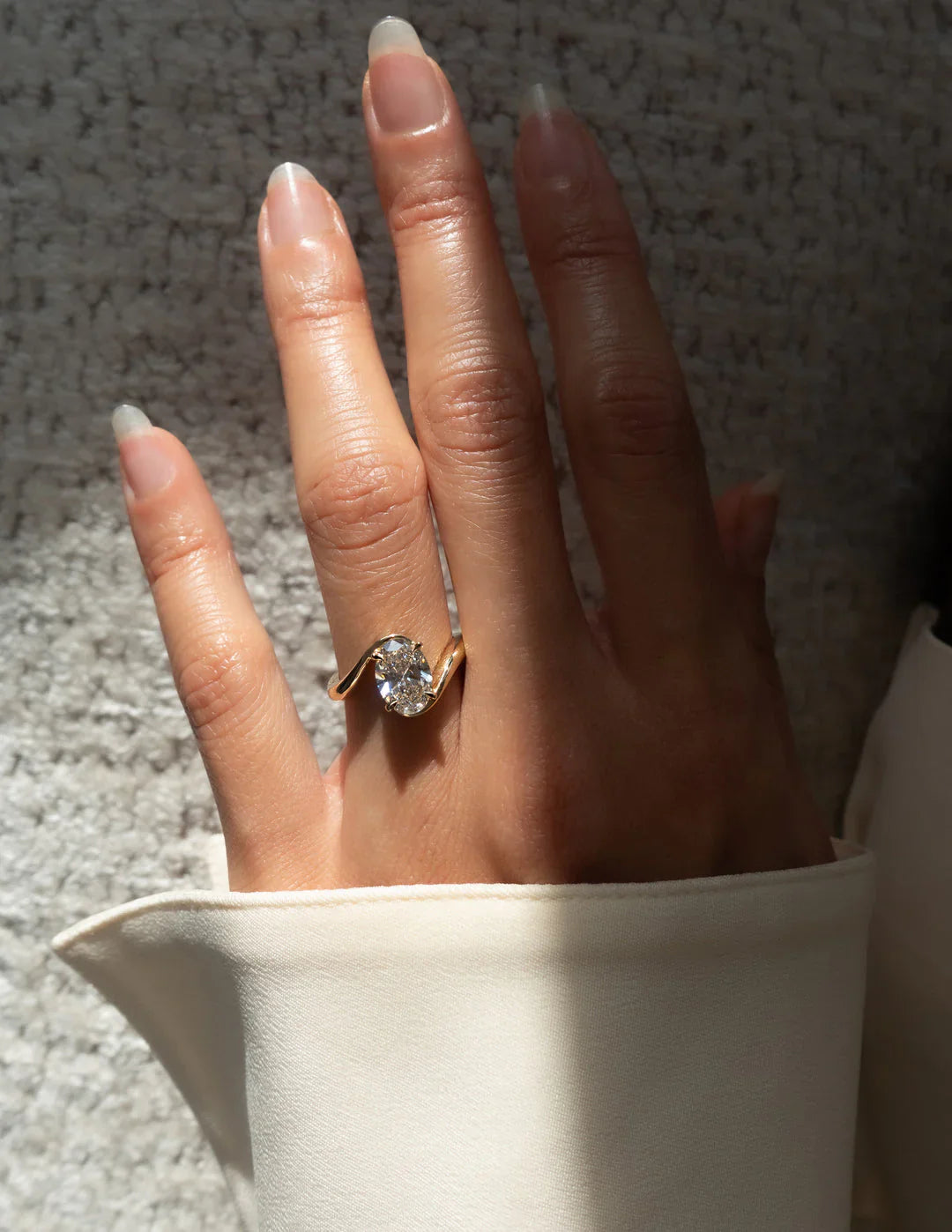 2.0CT Oval Lab Grown Diamond Unique Ring With Matching Curved Band