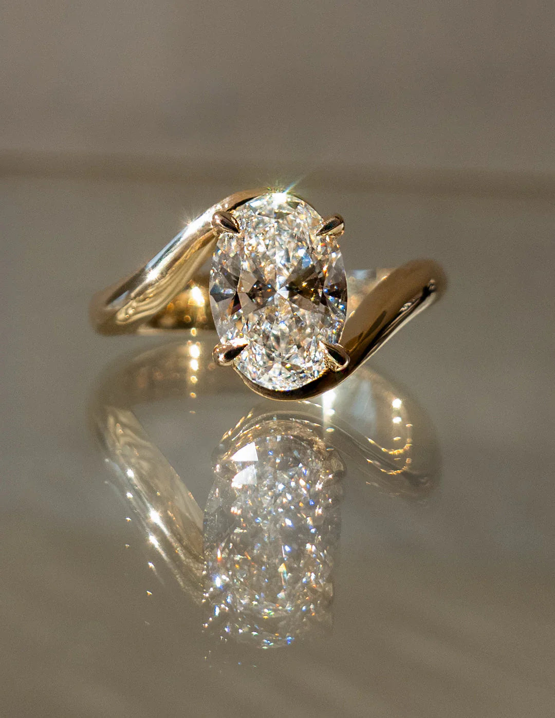 2.0CT Oval Lab Grown Diamond Unique Ring With Matching Curved Band