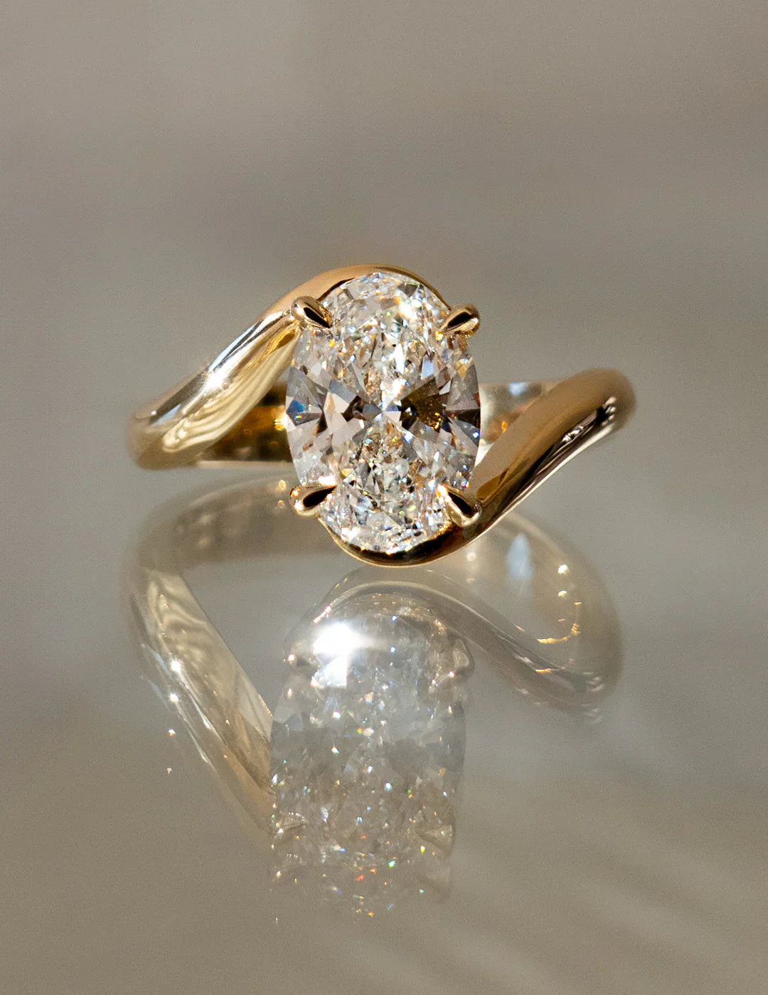 2.0CT Oval Lab Grown Diamond Unique Ring With Matching Curved Band