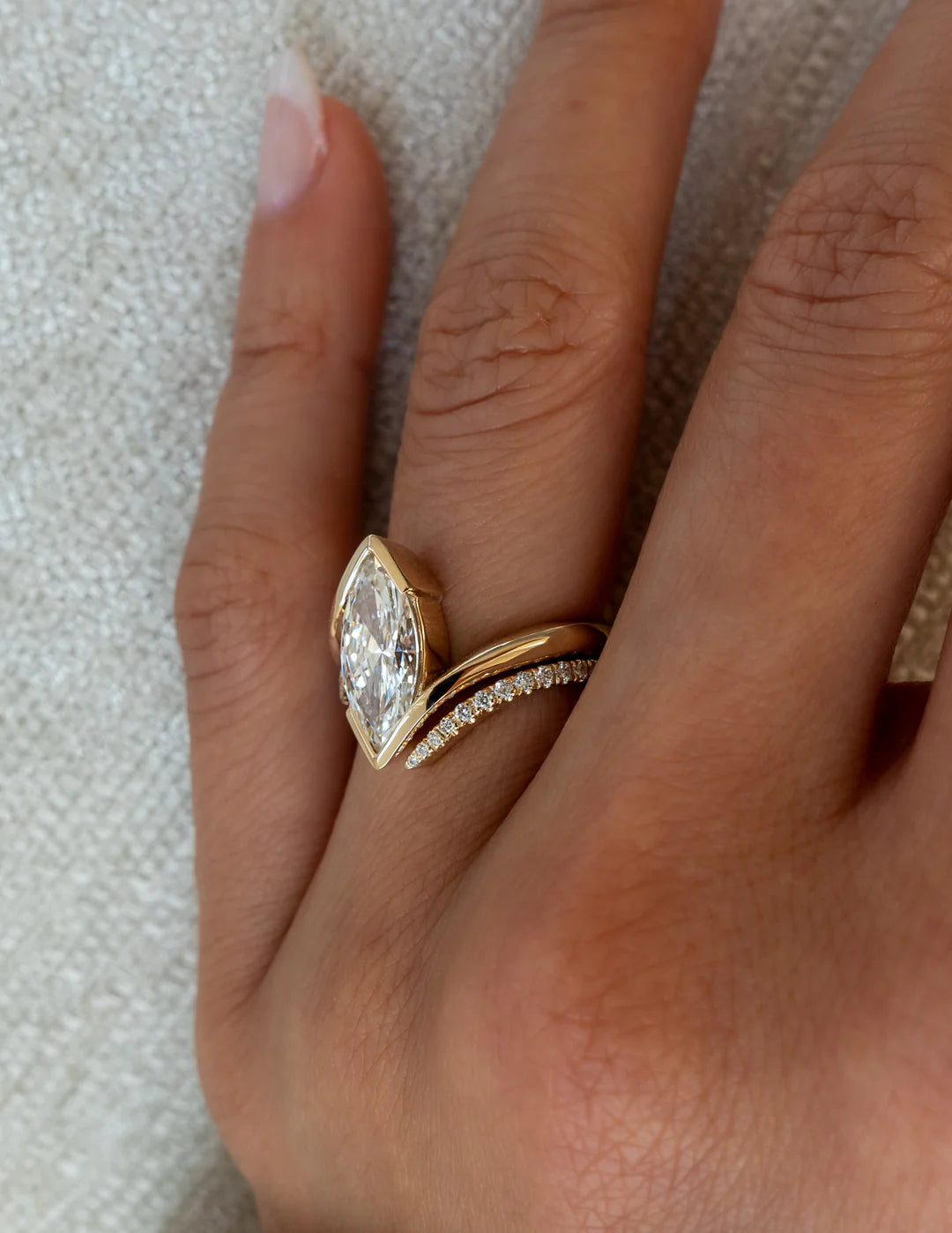 2.0CT Marquise Lab Grown Diamond Half Bezel Unique Ring With Band