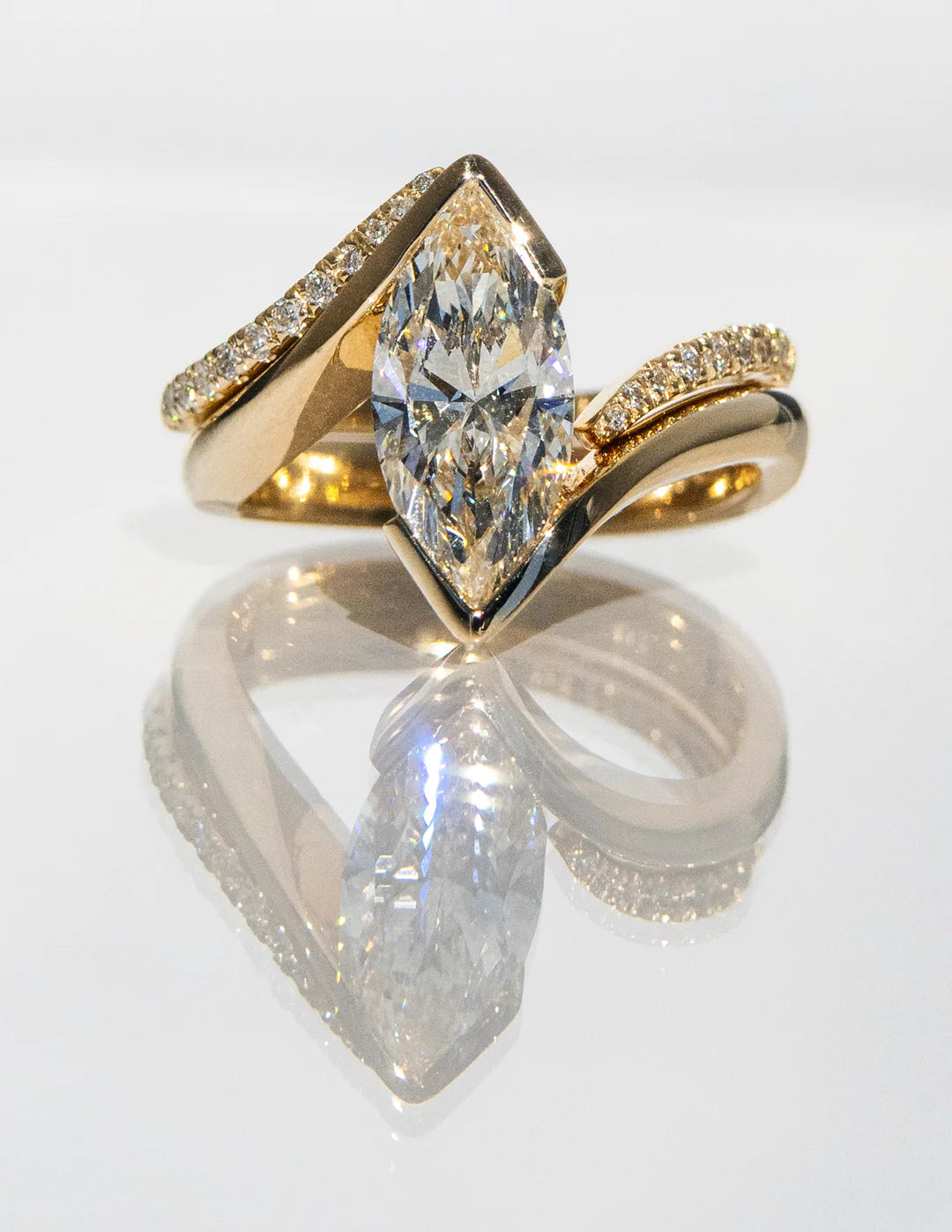 2.0CT Marquise Lab Grown Diamond Half Bezel Unique Ring With Band