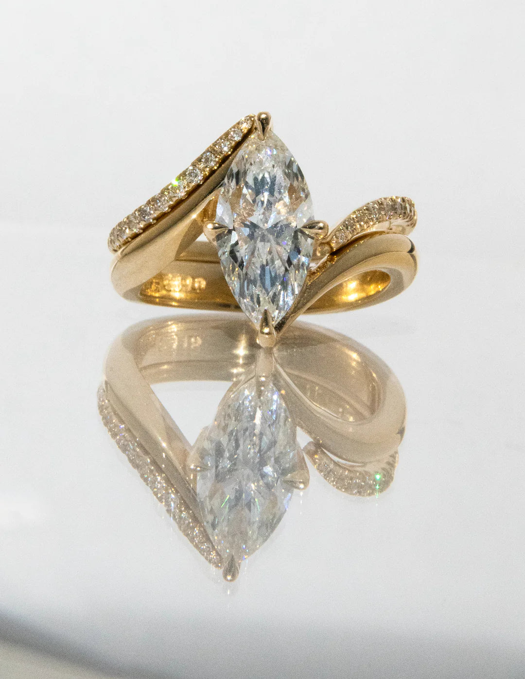 2.0CT Marquise Lab Grown Diamond By Pass Unique Ring With Band