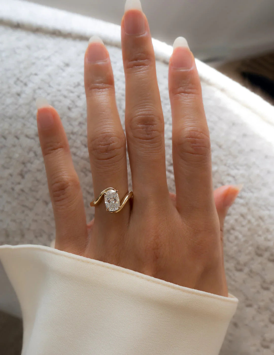 1.50CT Elongated Cushion Lab Grown Diamond Unique Ring With Curved Band