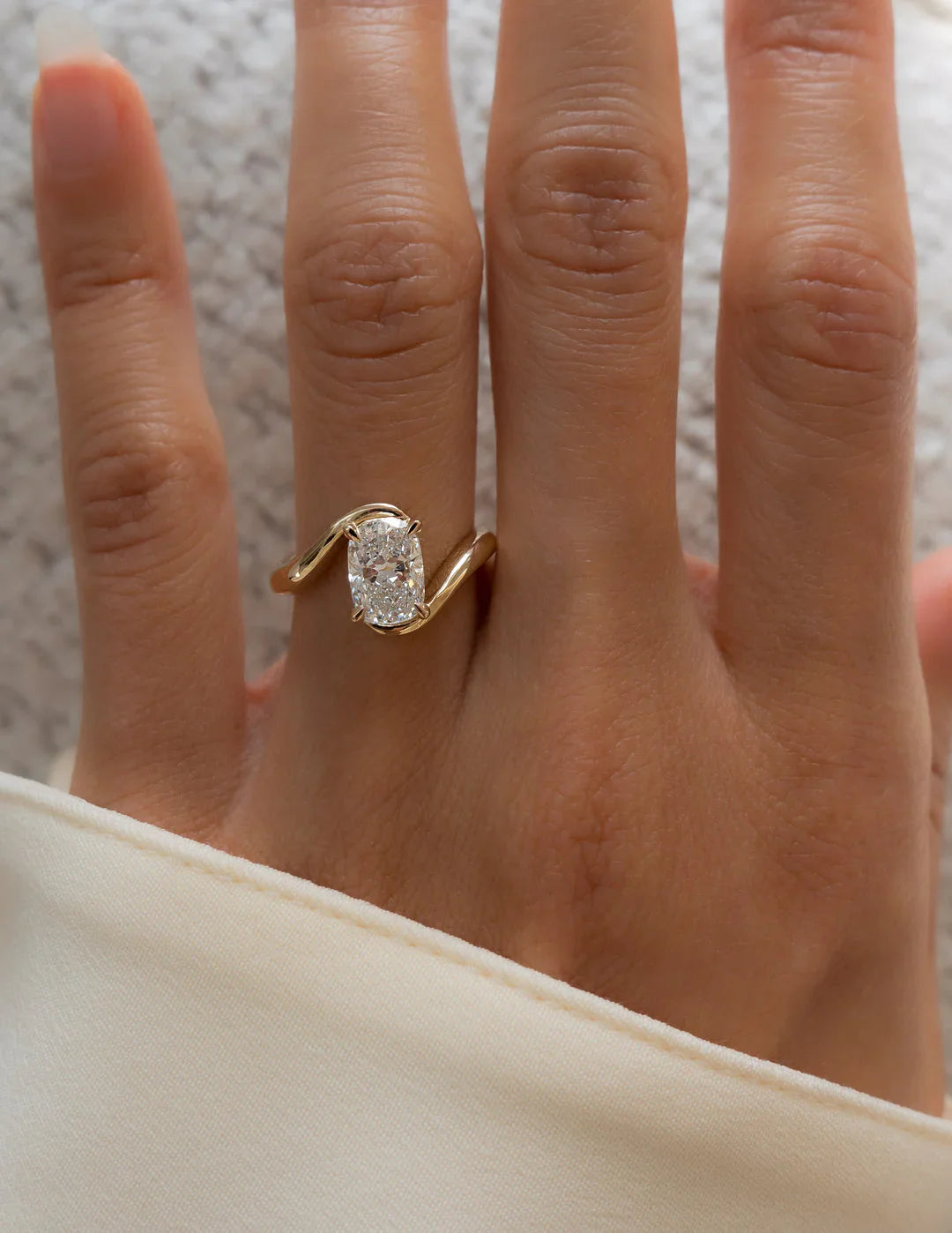 1.50CT Elongated Cushion Lab Grown Diamond Unique Ring With Curved Band