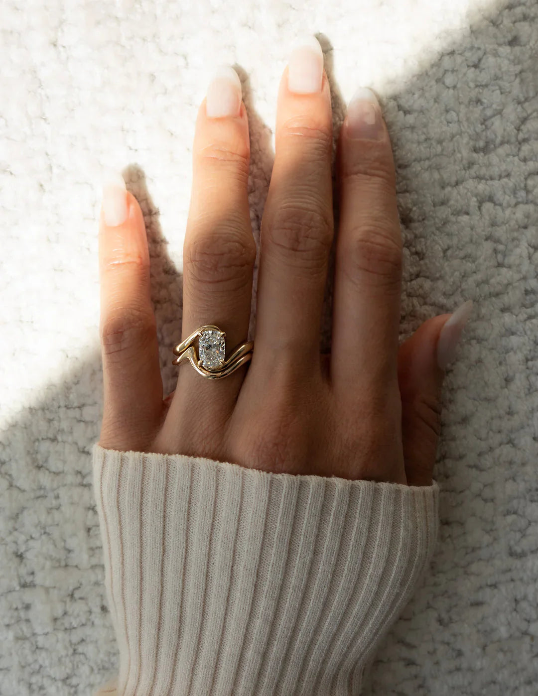 1.50CT Elongated Cushion Lab Grown Diamond Unique Ring With Curved Band