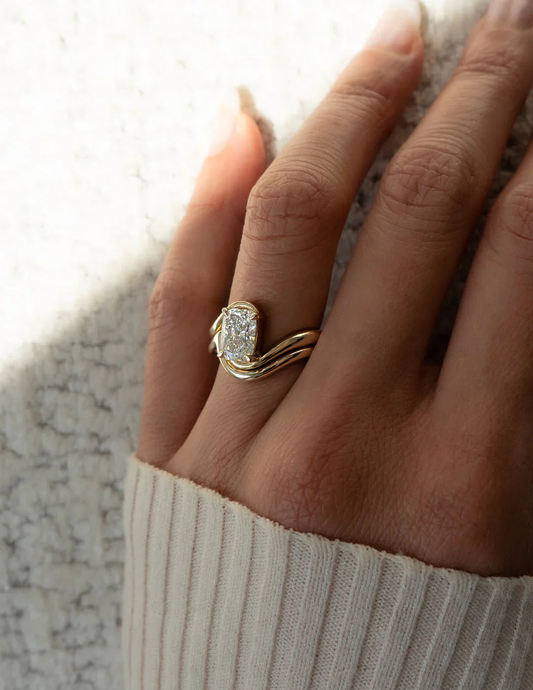 1.50CT Elongated Cushion Lab Grown Diamond Unique Ring With Curved Band
