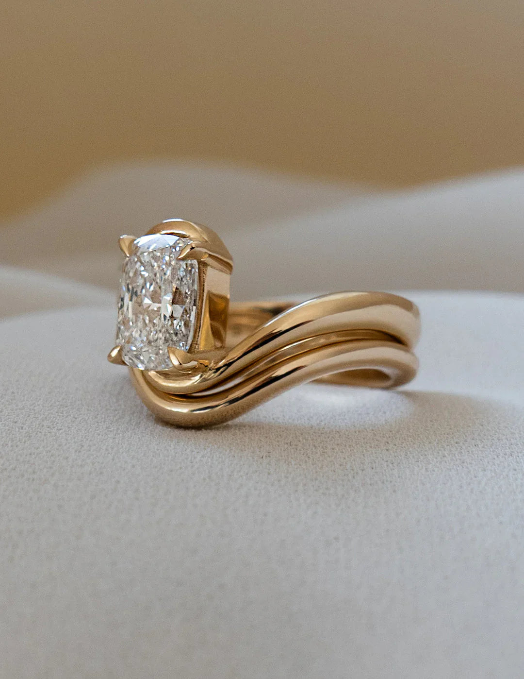 1.50CT Elongated Cushion Lab Grown Diamond Unique Ring With Curved Band