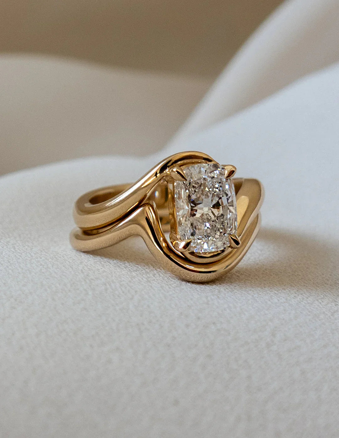 1.50CT Elongated Cushion Lab Grown Diamond Unique Ring With Curved Band