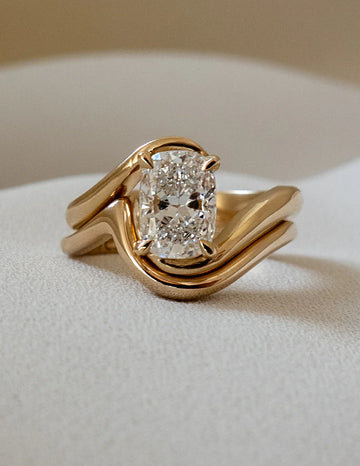 1.50CT Elongated Cushion Lab Grown Diamond Unique Ring With Curved Band