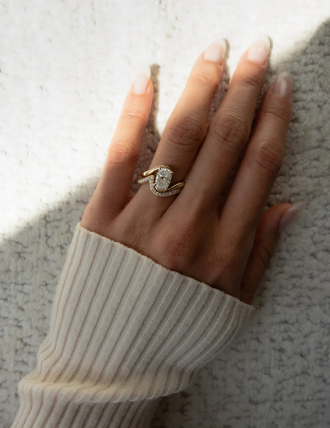1.50CT Elongated Cushion Lab Grown Diamond By Pass Unique Ring With Band