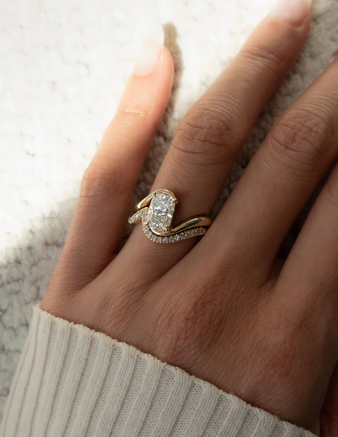 1.50CT Elongated Cushion Lab Grown Diamond By Pass Unique Ring With Band