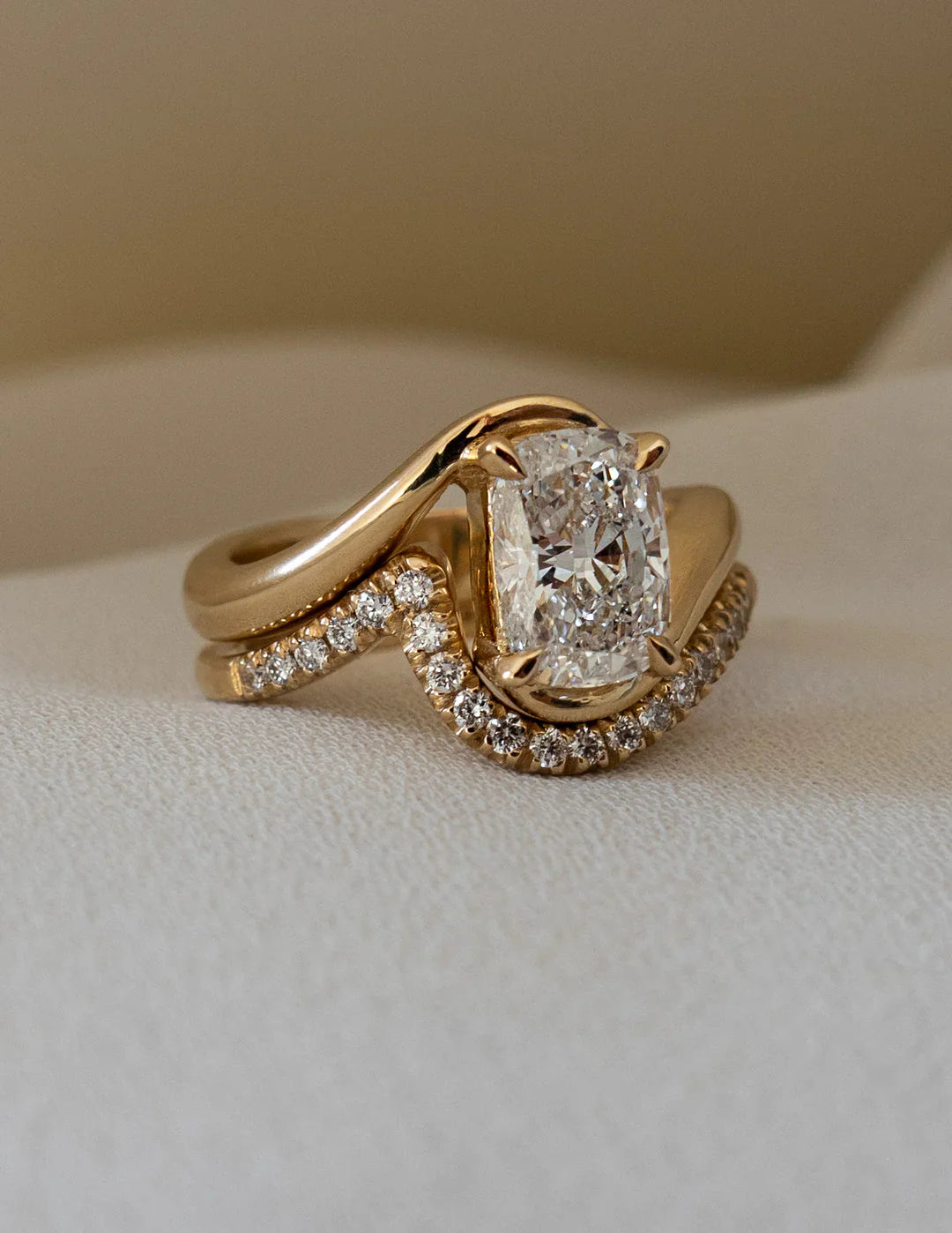 1.50CT Elongated Cushion Lab Grown Diamond By Pass Unique Ring With Band