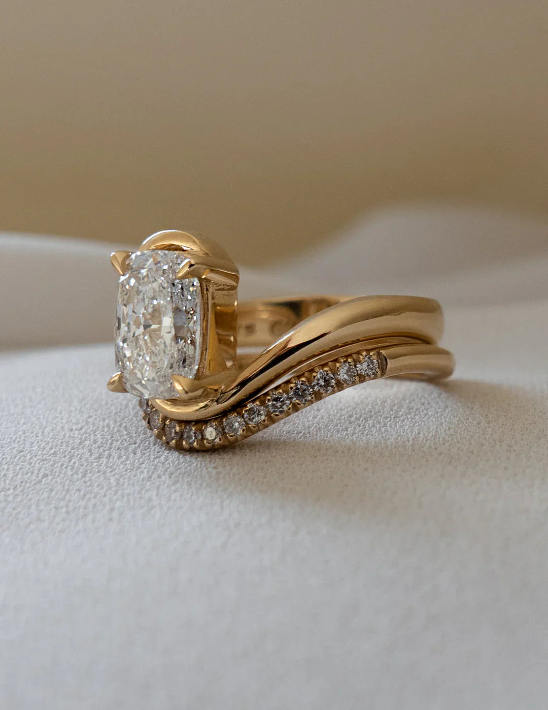 1.50CT Elongated Cushion Lab Grown Diamond By Pass Unique Ring With Band