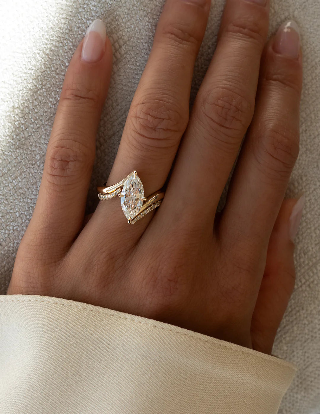 2.0CT Marquise Lab Grown Diamond By Pass Unique Ring With Band