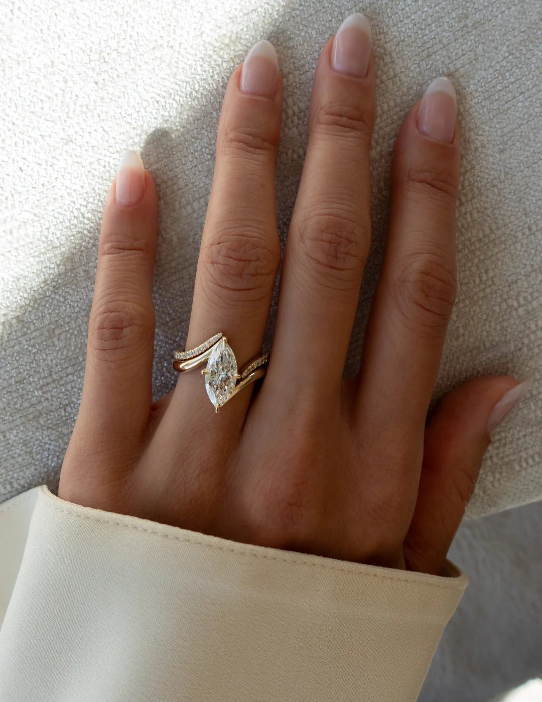 2.0CT Marquise Lab Grown Diamond By Pass Unique Ring With Band
