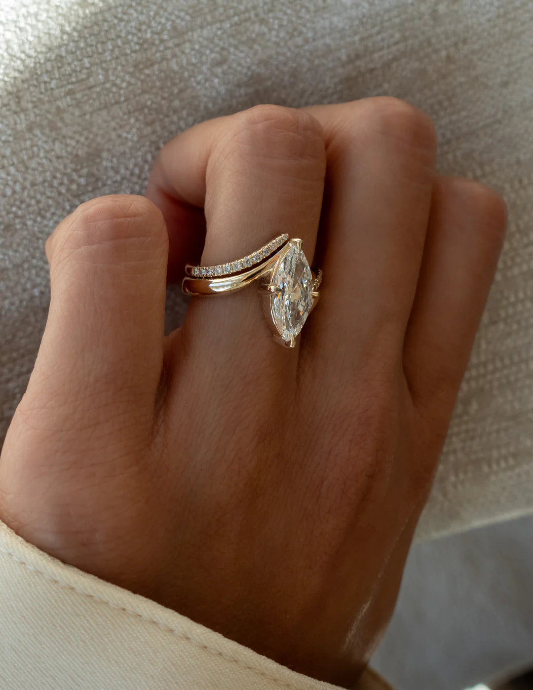 2.0CT Marquise Lab Grown Diamond By Pass Unique Ring With Band