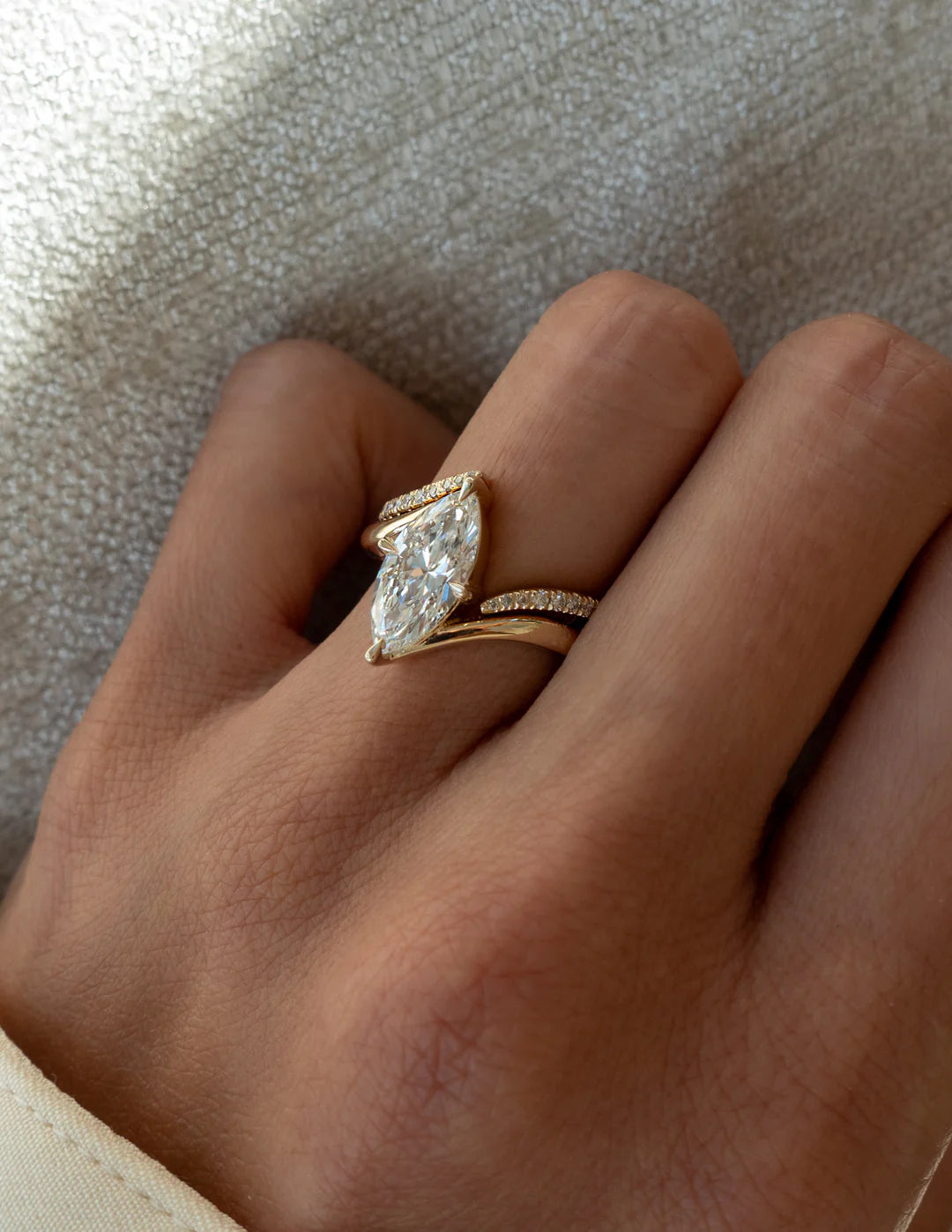 2.0CT Marquise Lab Grown Diamond By Pass Unique Ring With Band