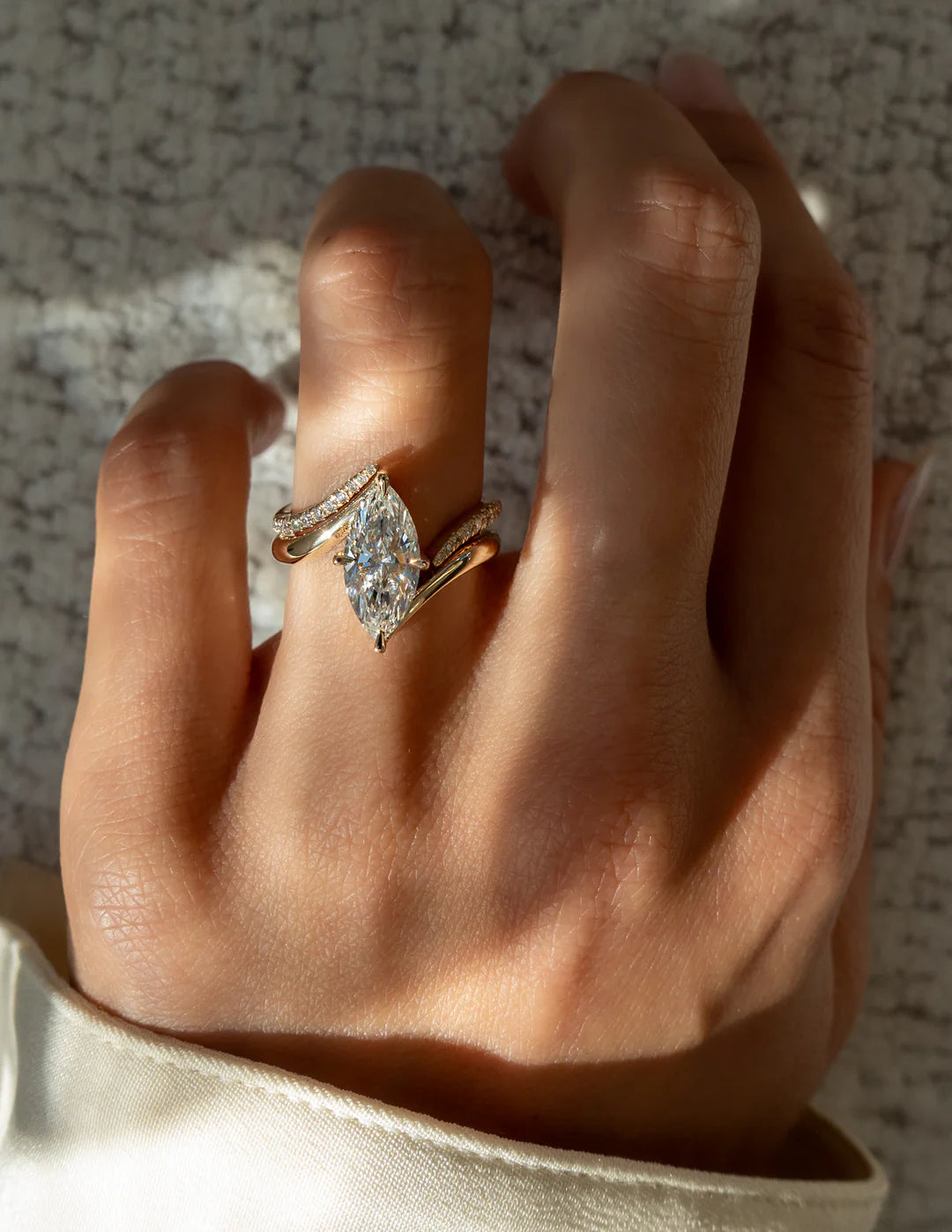2.0CT Marquise Lab Grown Diamond By Pass Unique Ring With Band