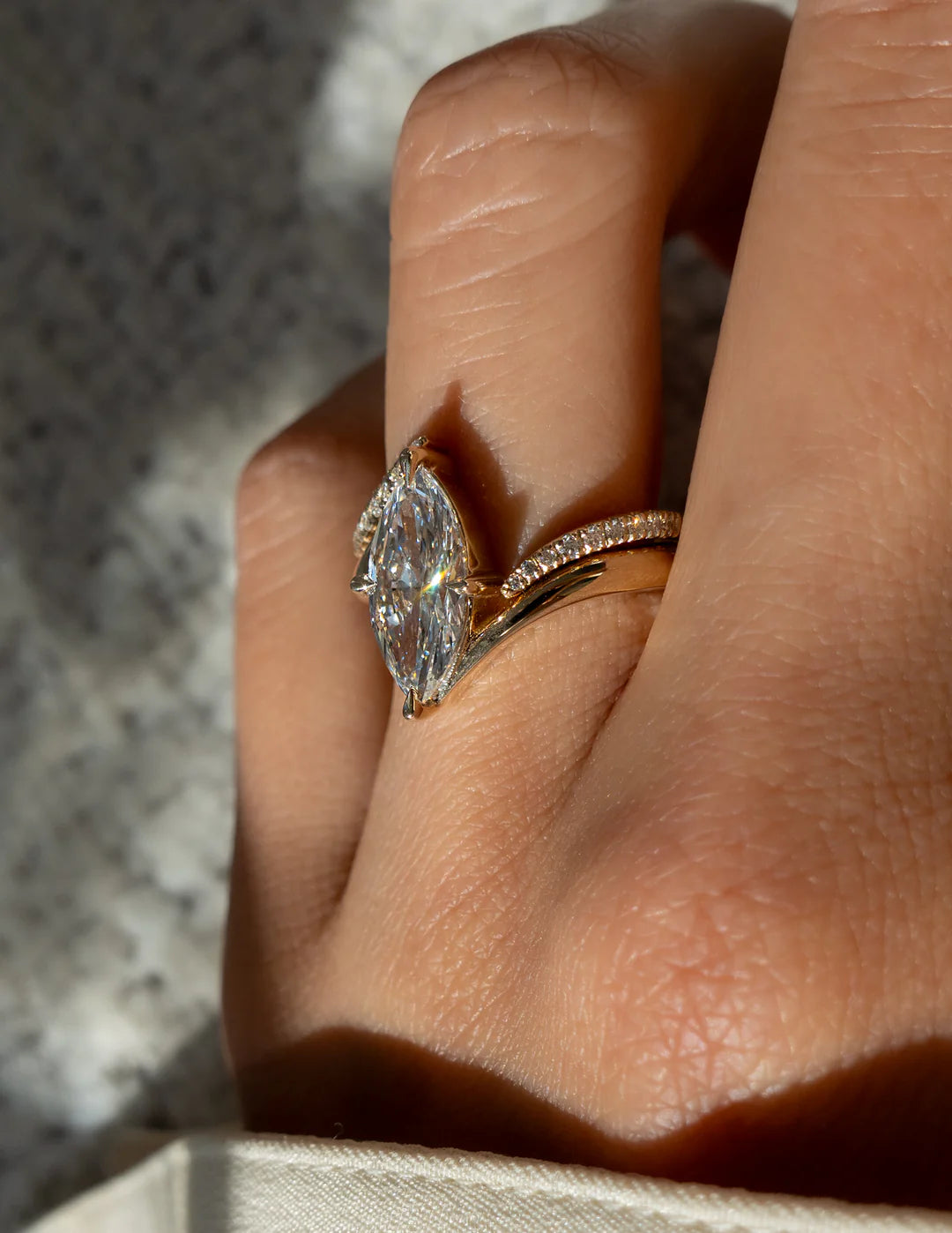 2.0CT Marquise Lab Grown Diamond By Pass Unique Ring With Band
