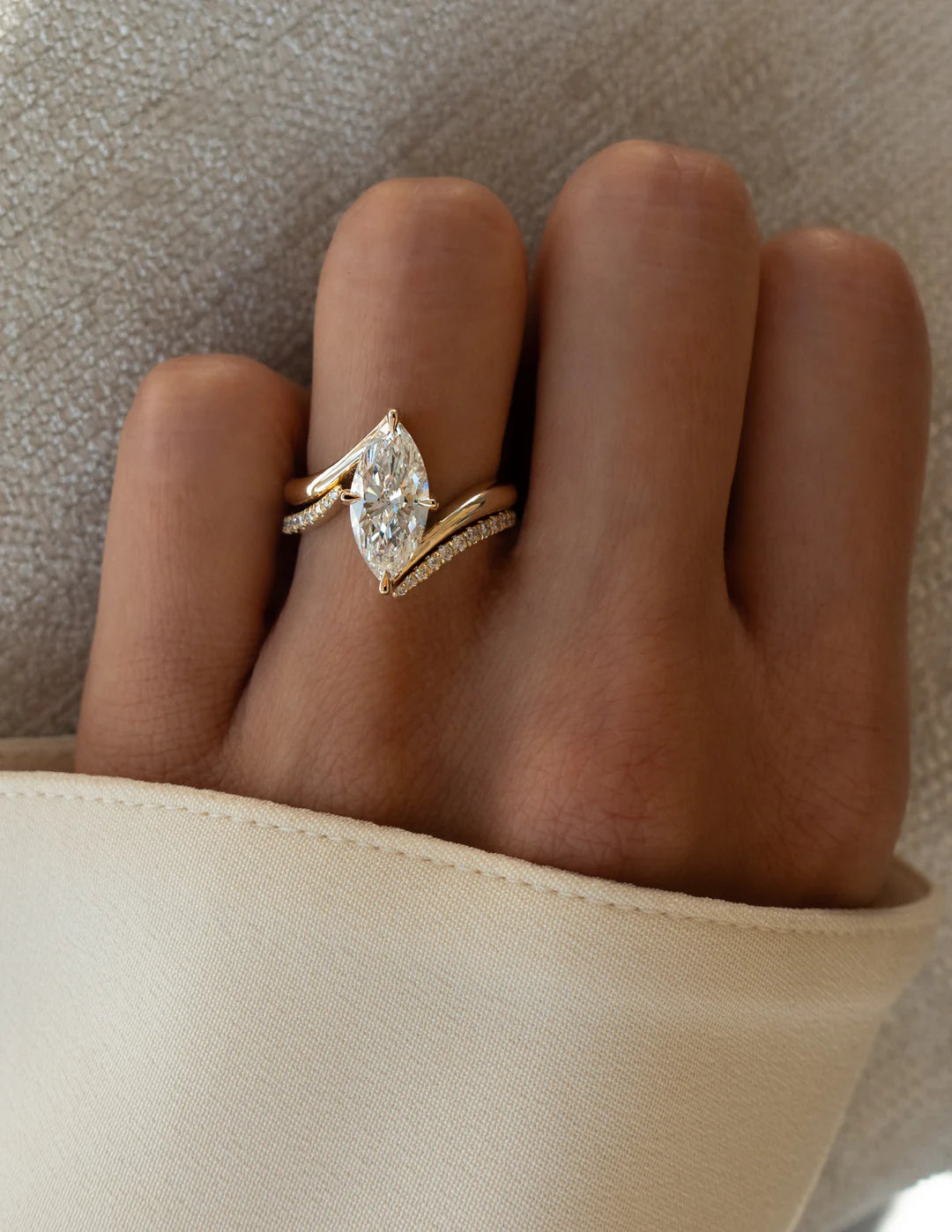 2.0CT Marquise Lab Grown Diamond By Pass Unique Ring With Band